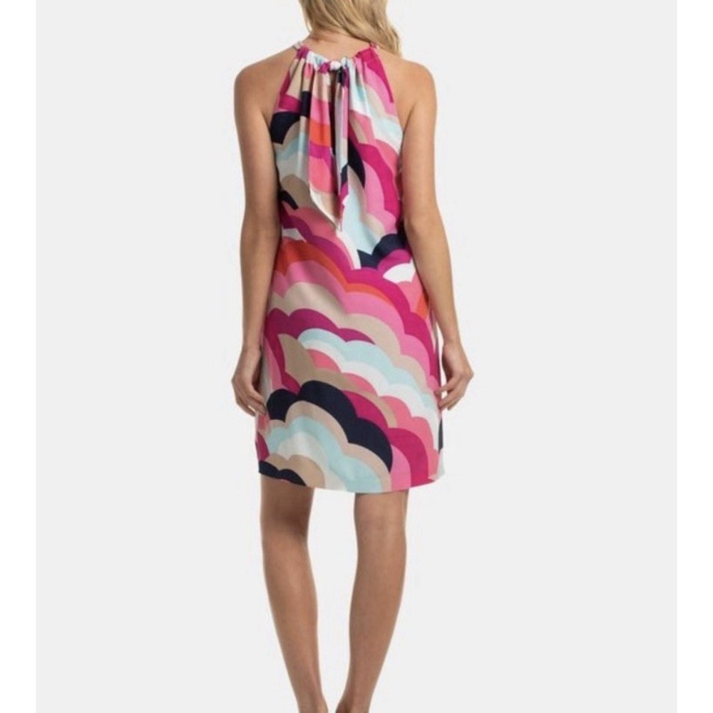 Trina Turk Striped Silky Mini‎ Halter Shift Mini Dress Sz XS Colorful Sleeveless - Picture 2 of 9